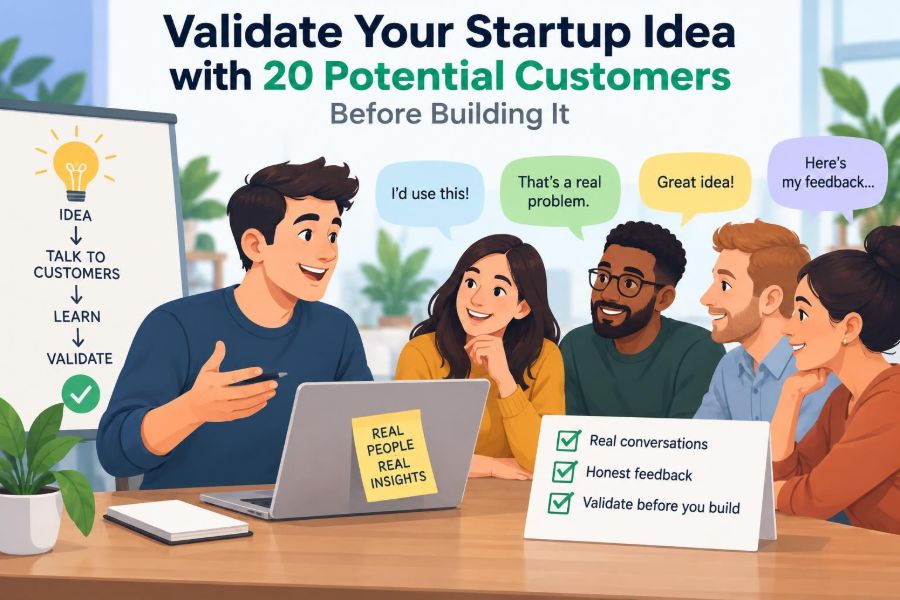 🚀 How to Validate a Startup Idea with 20 Potential Customers Before Building It